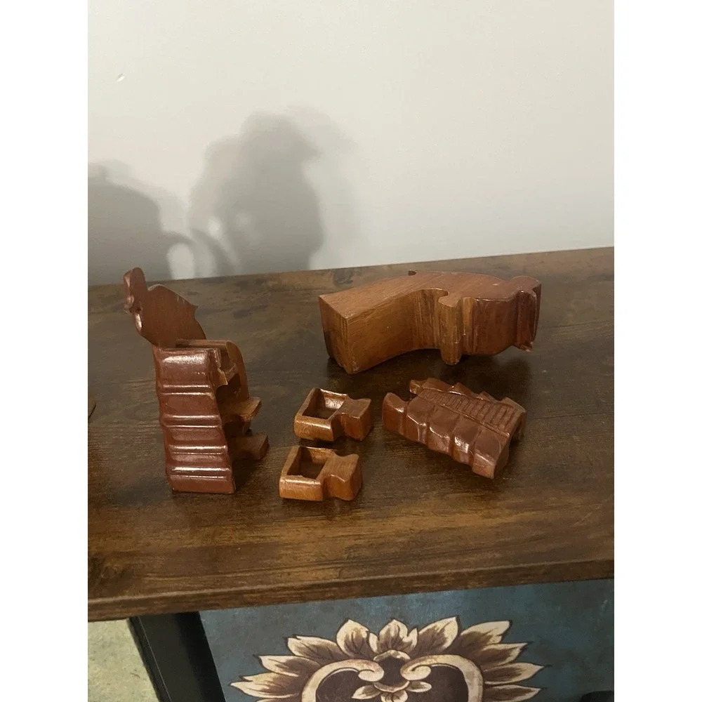 Hand Carved Wooden Puzzle Box Quetzal Bird on Pyramid | Secret Stash Trinket Box